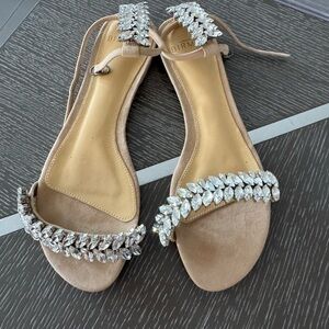 Alexandre Birman Women's Tan Sandals with Crystal Embellishments